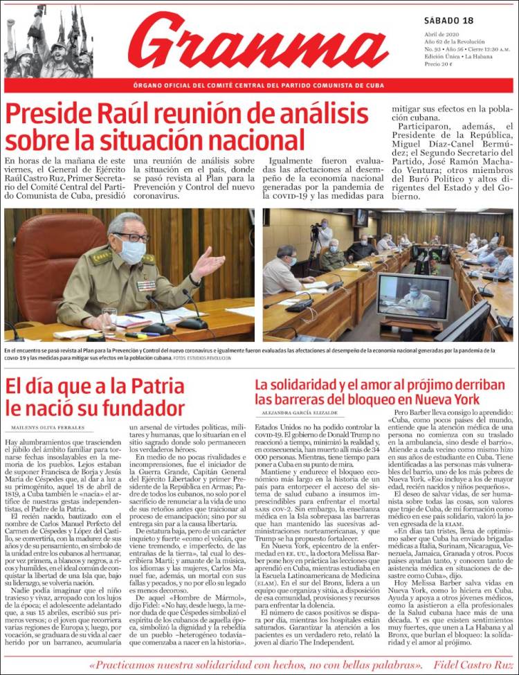 Portada de Granma (Cuba)