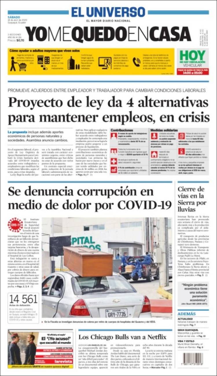 Portada de El Universo - Ecuador (Ecuador)