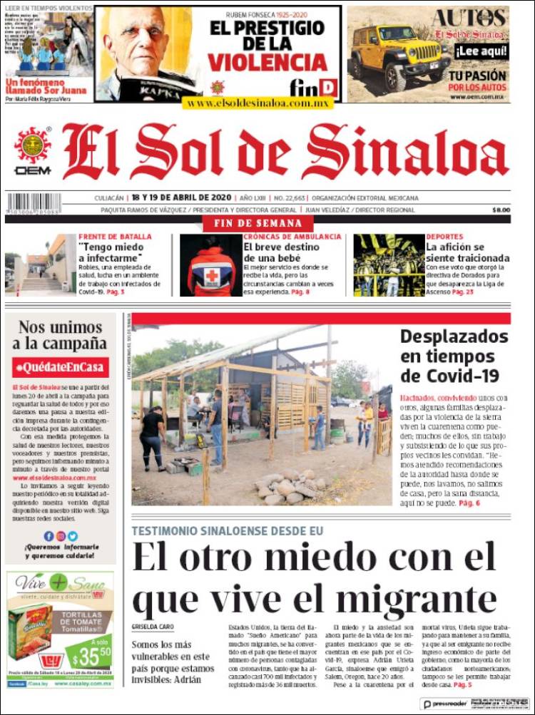Portada de El Sol de Sinaloa (México)