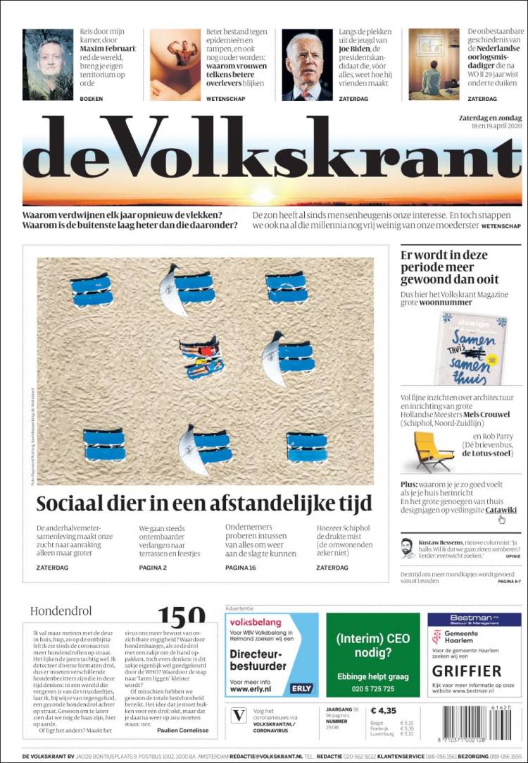Portada de De Volkskrant (Pa&iacute;ses Bajos)