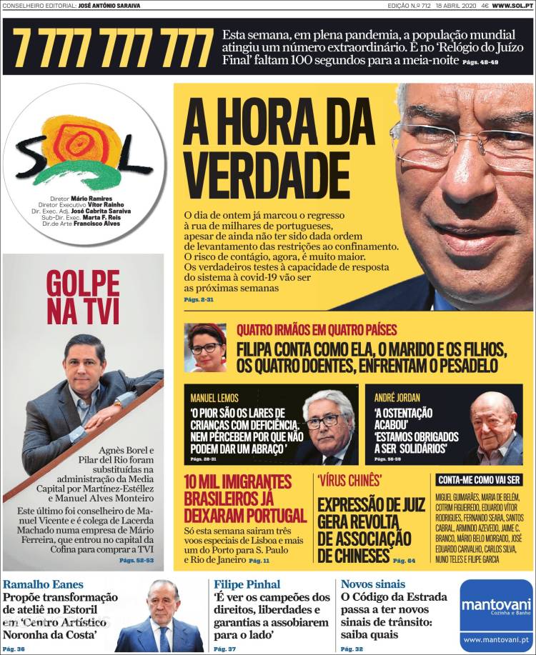 Portada de Jornal Sol (Portugal)