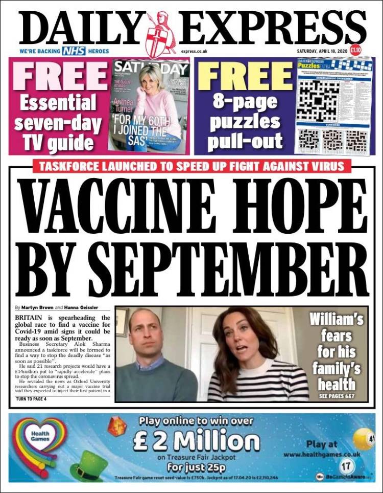 Portada de Daily Express (Reino Unido)