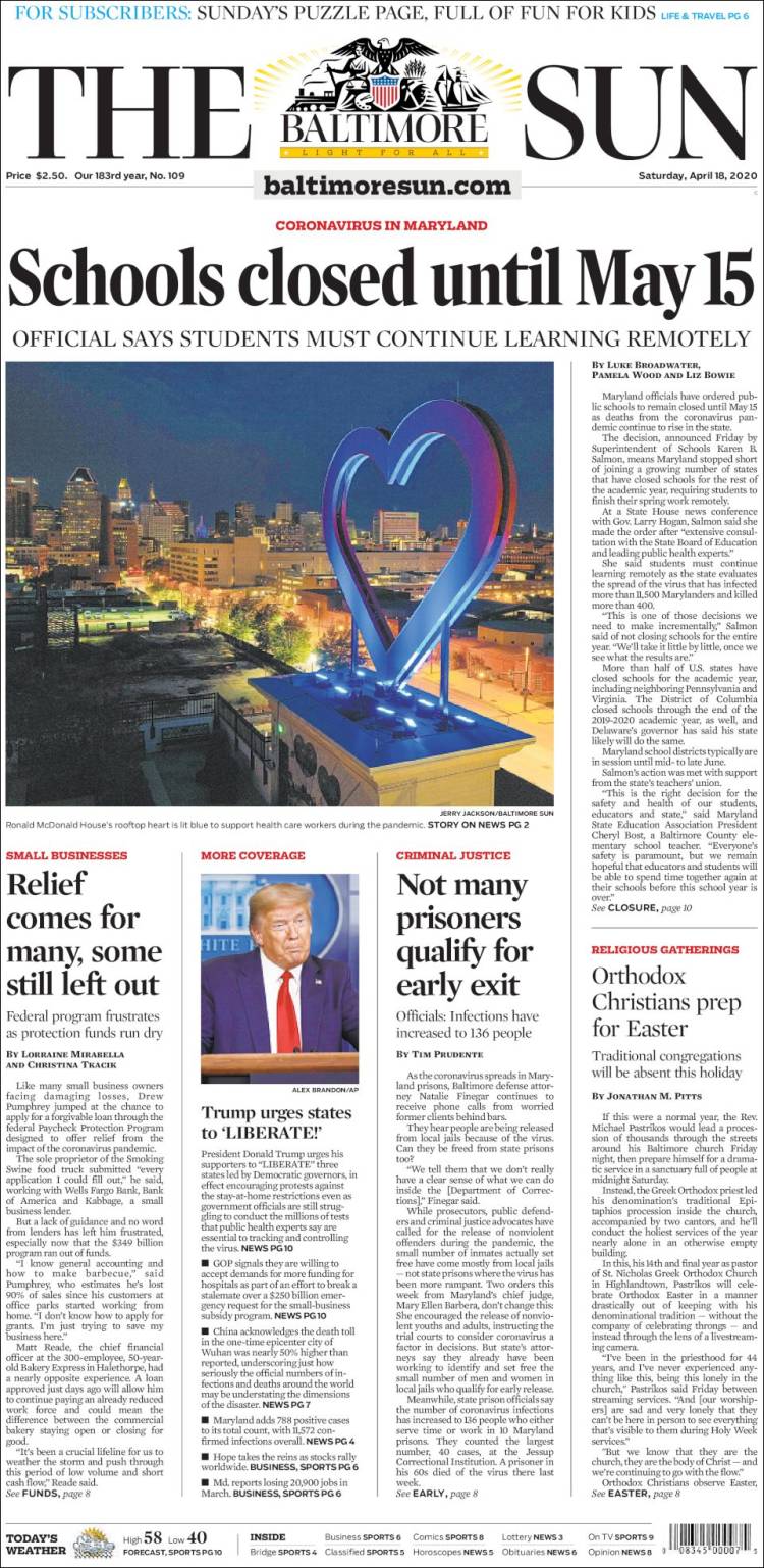 Portada de The Baltimore Sun (USA)