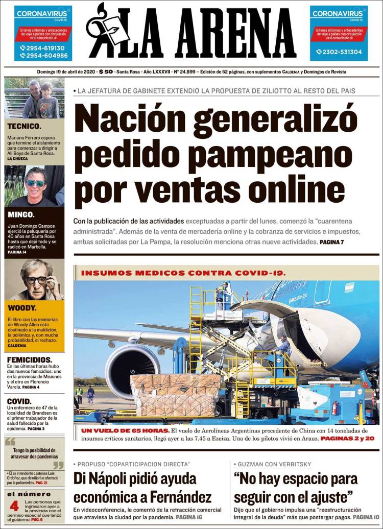 Portada de Diario La Arena (Argentina)