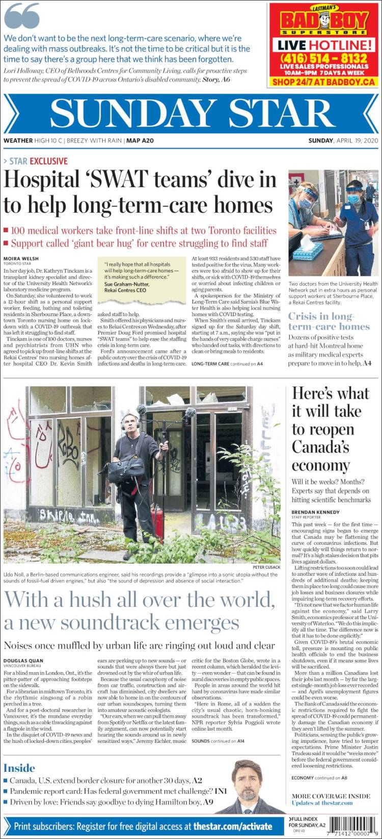 Portada de The Toronto Star (Canadá)