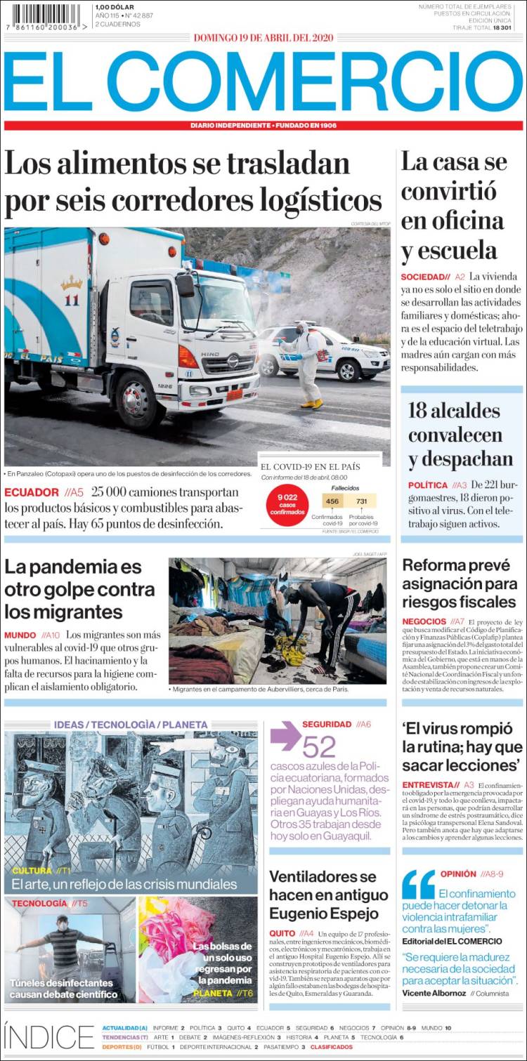 Portada de El Comercio (Ecuador)