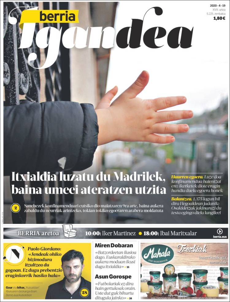 Portada de Berria (España)