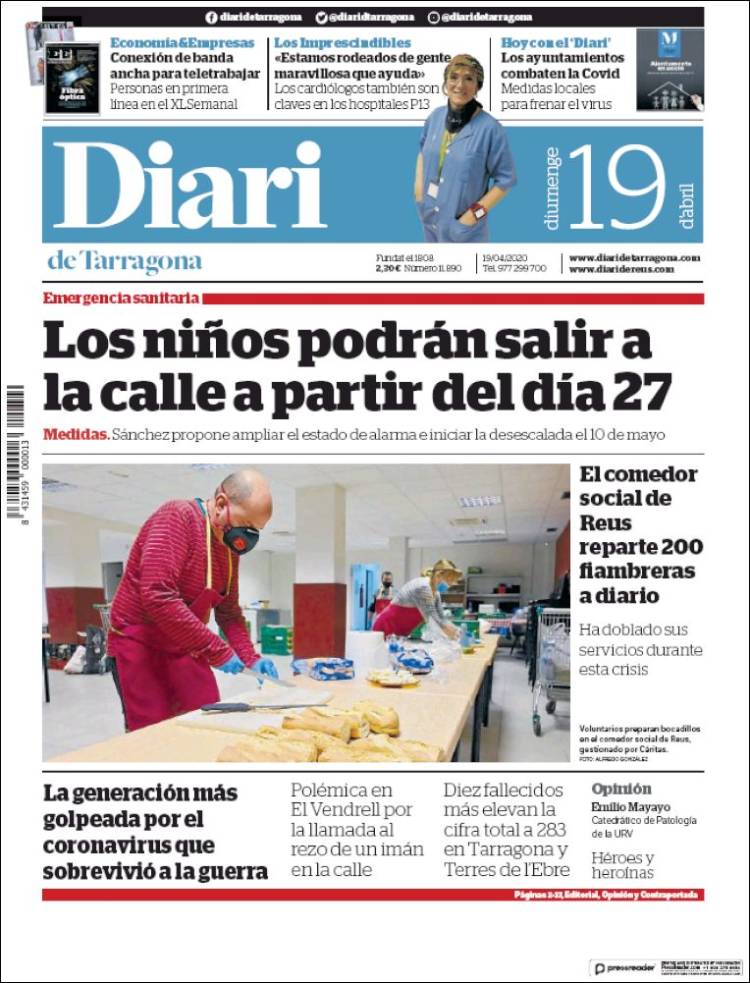 Portada de Diari de Tarragona (España)