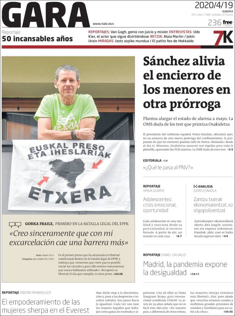 Portada de Gara (España)