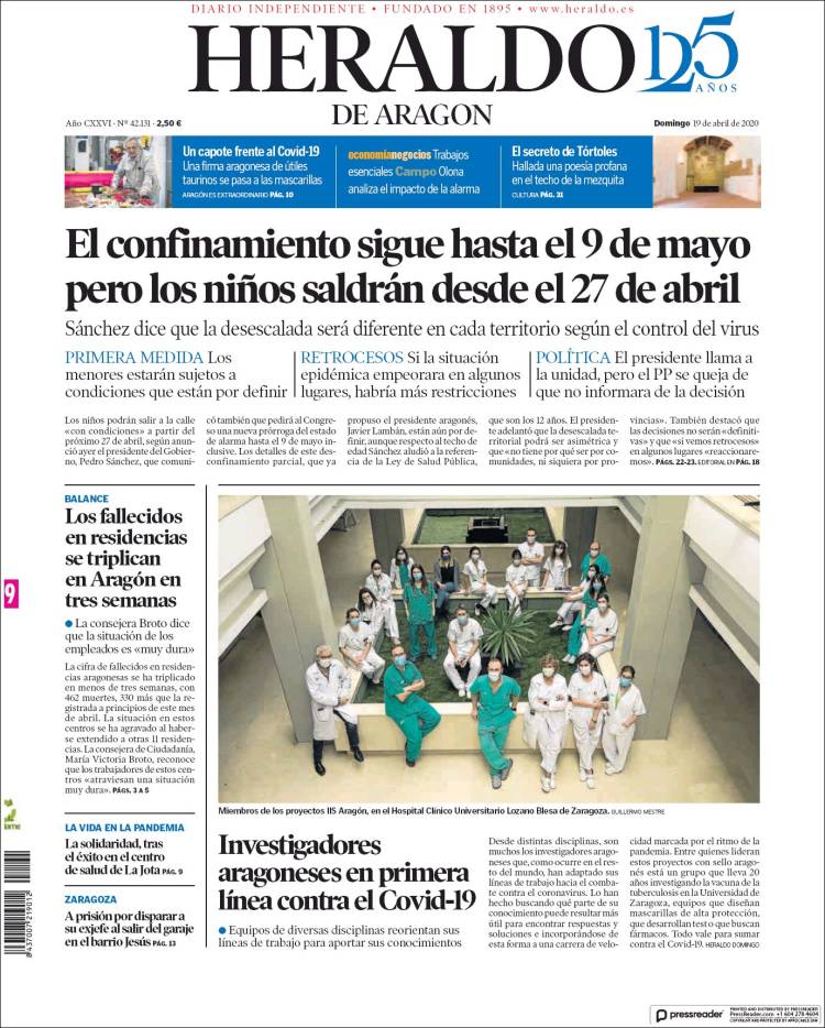 Portada de Heraldo de Aragón (España)