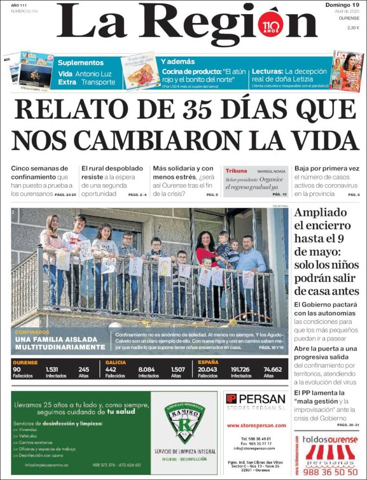 Portada de La Región de Ourense (España)