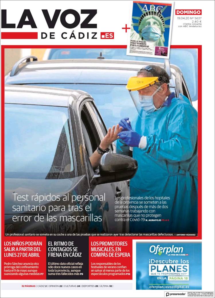 Portada de La Voz de Cádiz (España)