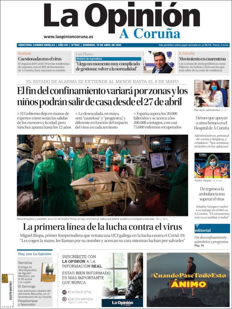 Portada de La Opinión de A Coruña (España)