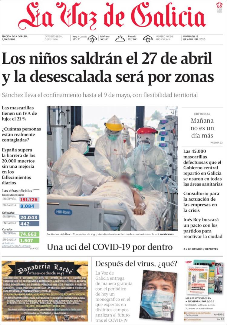 Portada de La Voz de Galicia (España)