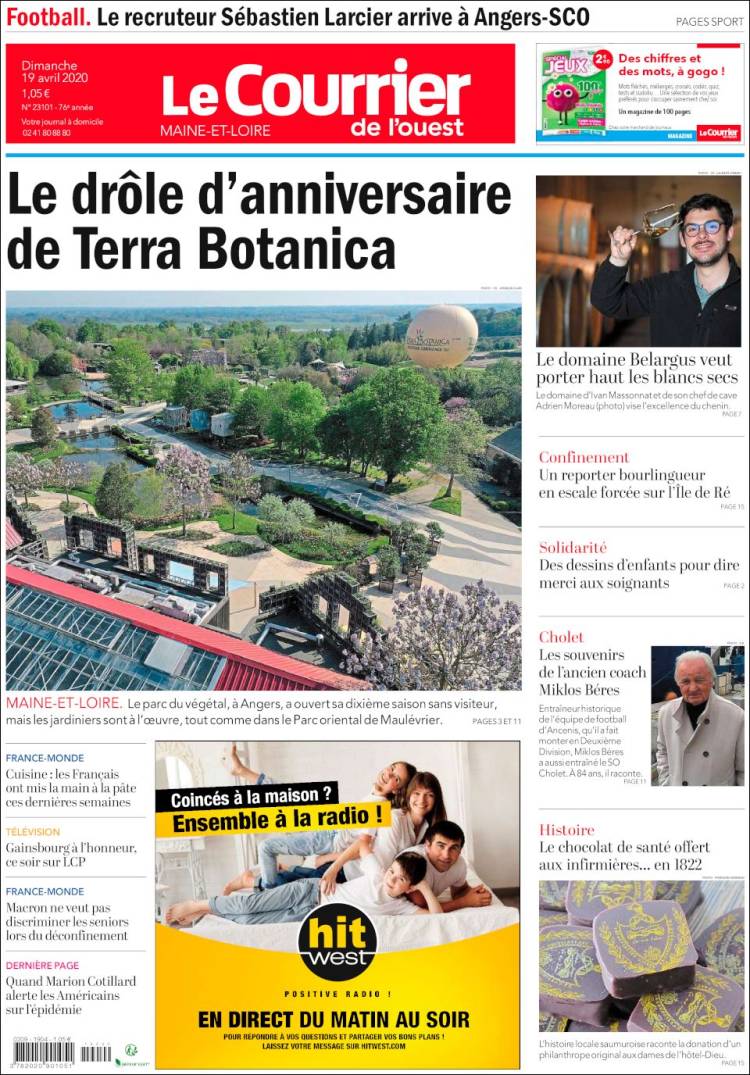 Portada de Le Courrier de l'Ouest (Francia)