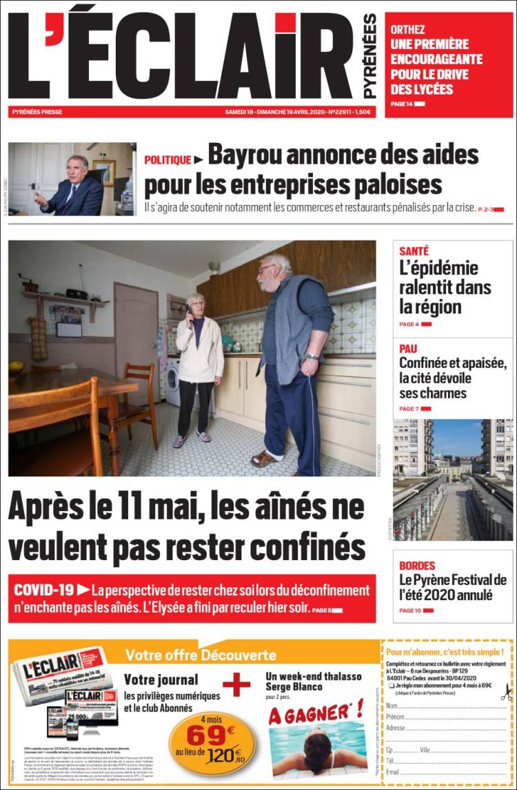Portada de L'Eclair des Pyrénées (Francia)