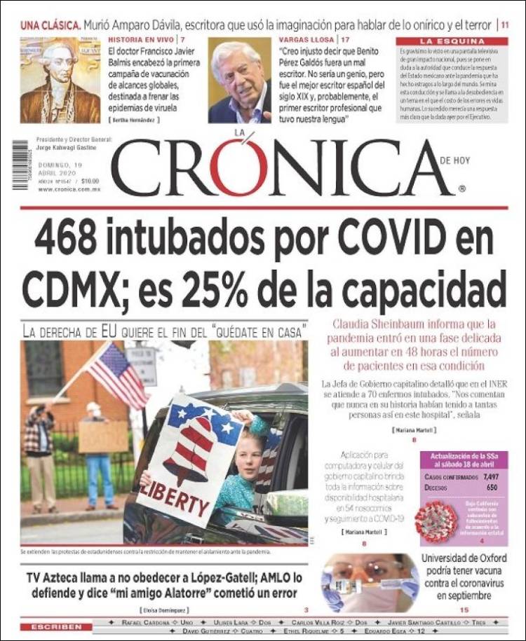 Portada de La Crónica de Hoy (México)