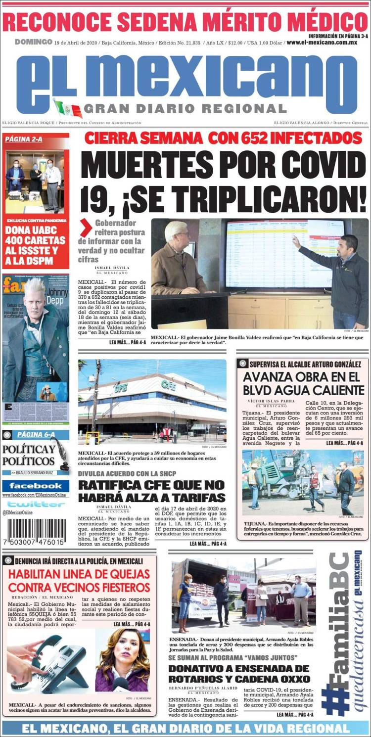 Portada de El Mexicano - El Gran Diario Regional (México)