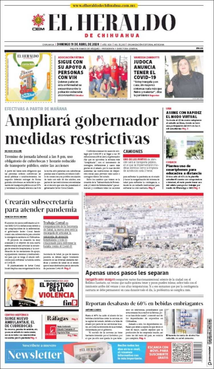 Portada de El Heraldo de Chihuahua (México)