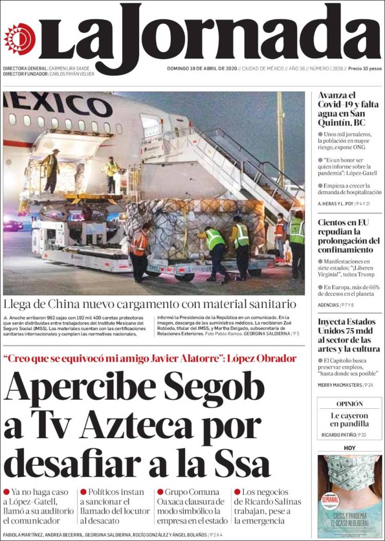 Portada de La Jornada (México)