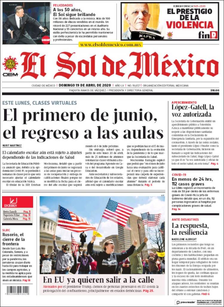 Portada de El Sol de México (México)