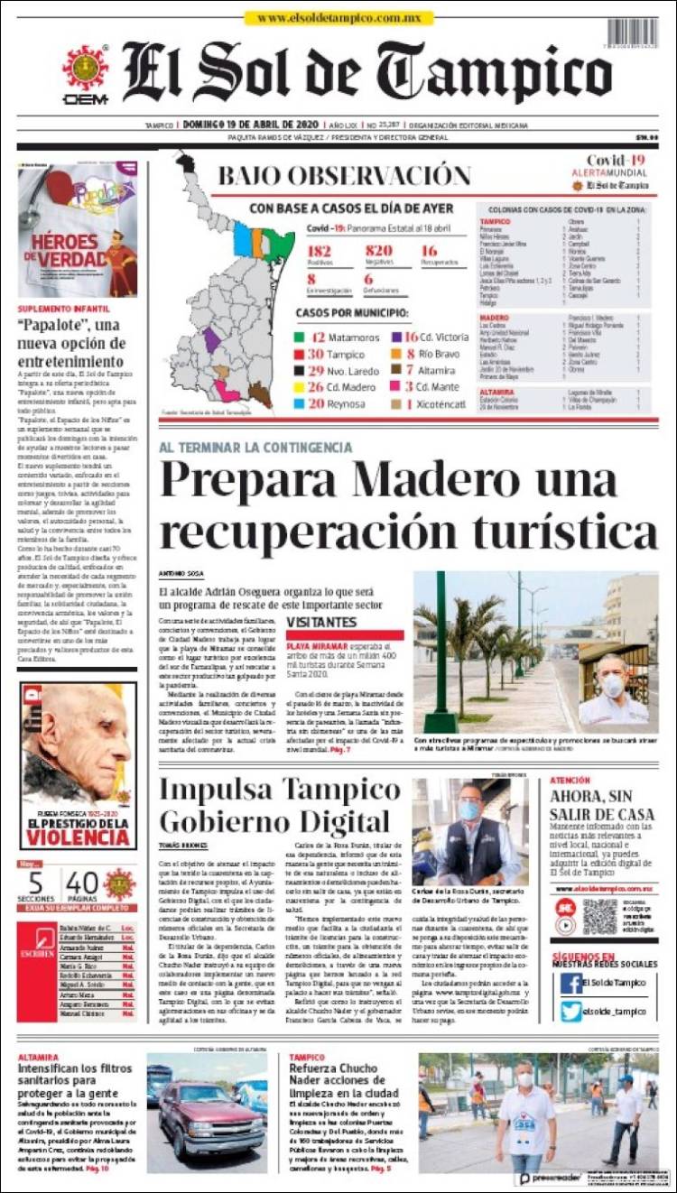 Portada de El Sol de Tampico (México)