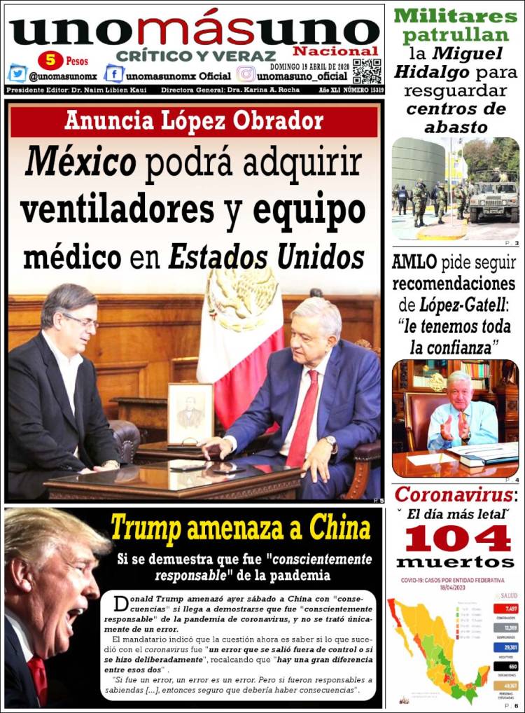 Portada de unomásuno (México)