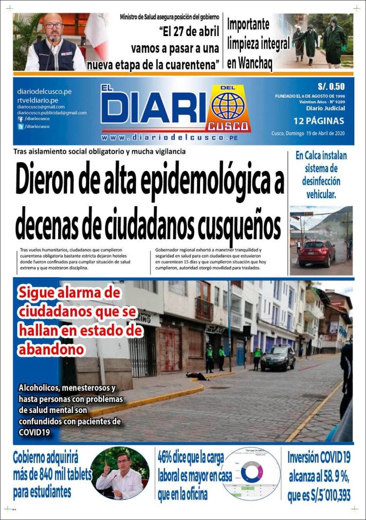 Portada de El Diario del Cusco (Per&uacute;)