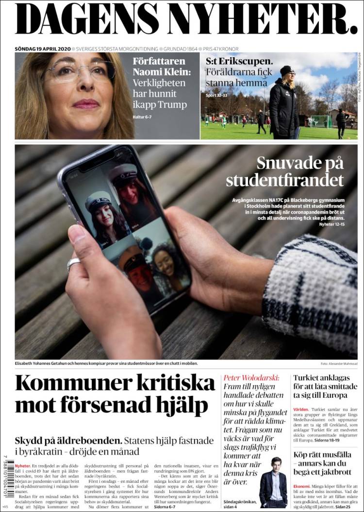 Portada de Dagens Nyheter (Suecia)