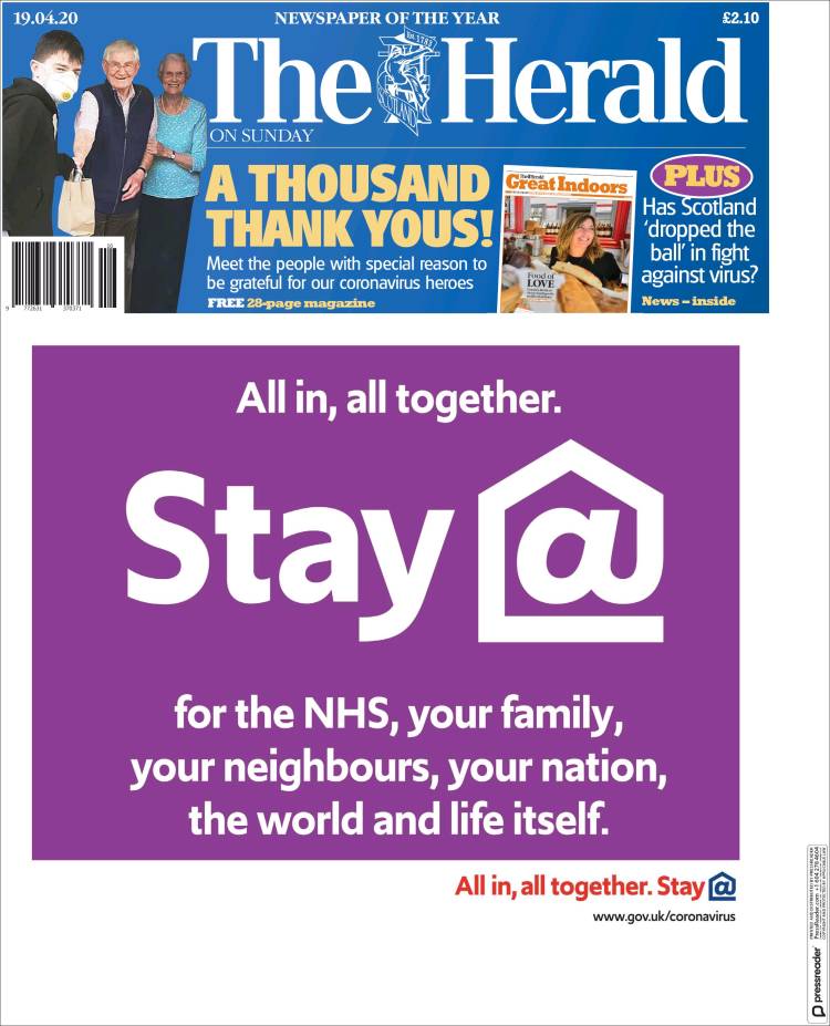 Portada de The Herald (Reino Unido)