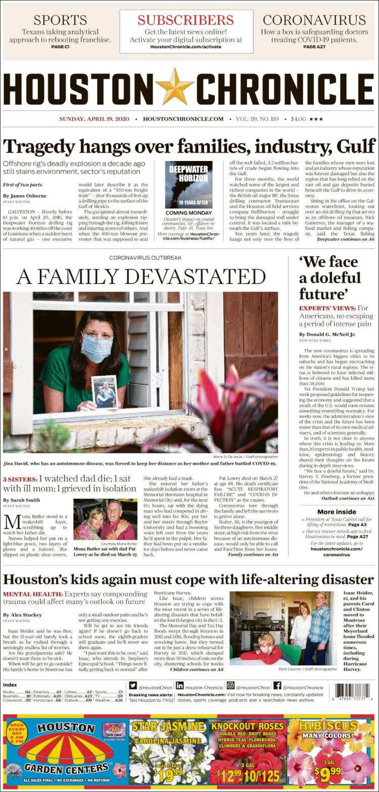 Portada de Houston Chronicle (USA)