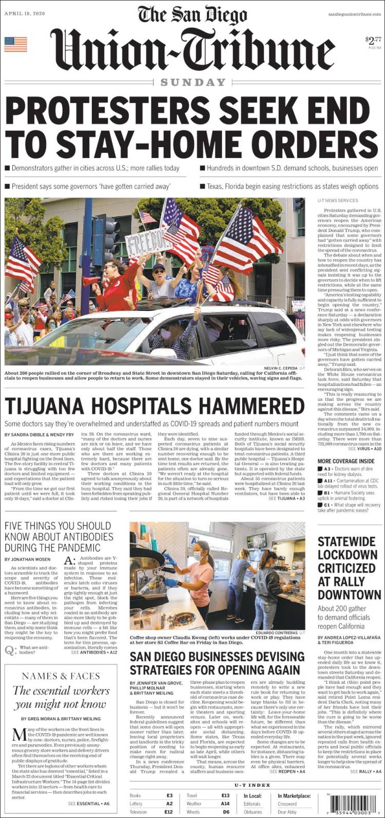 Portada de The San Diego Union-Tribune (USA)