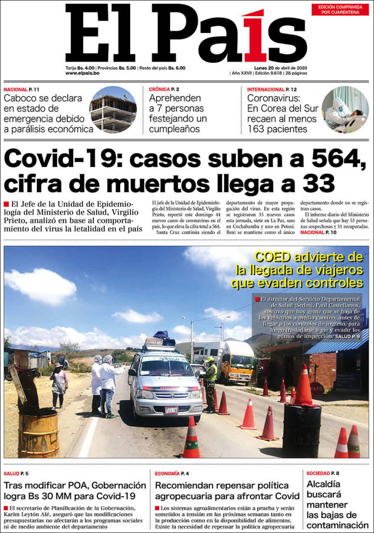 Portada de El País (Bolivia)