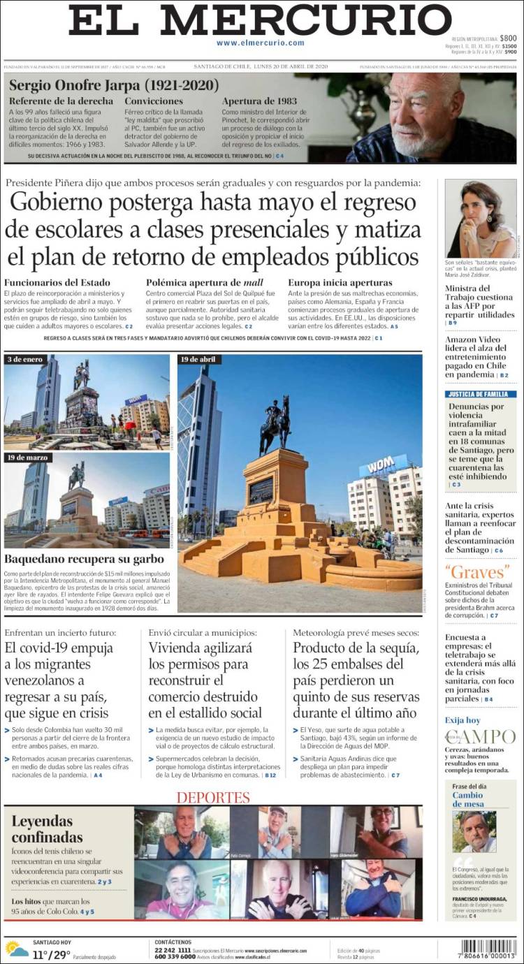 Portada de El Mercurio (Chile)