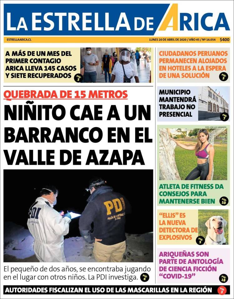 Portada de La Estrella de Arica (Chile)