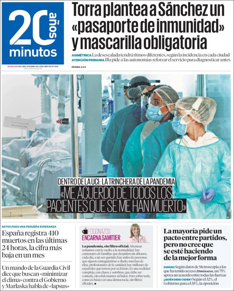 Portada de 20 Minutos - Barcelona (España)