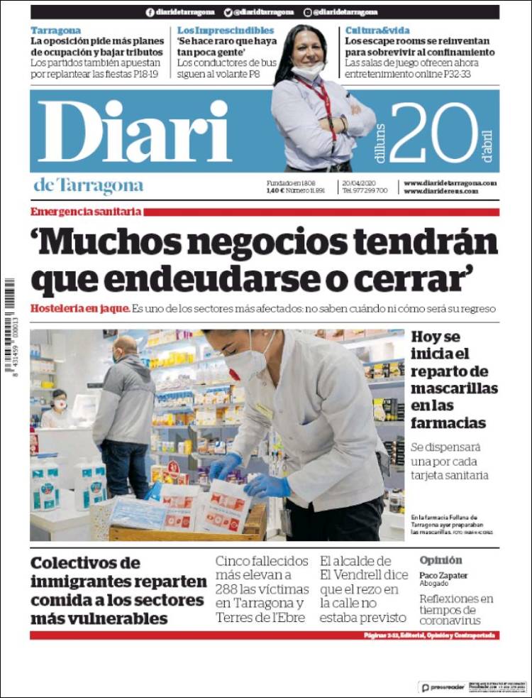 Portada de Diari de Tarragona (España)