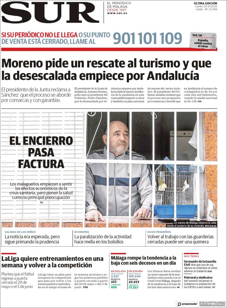 Portada de Diario el Sur (España)