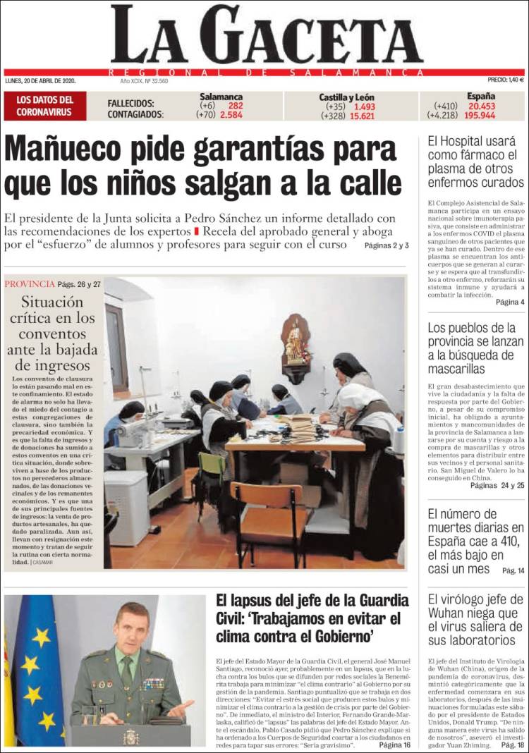 Portada de La Gaceta de Salamanca (España)