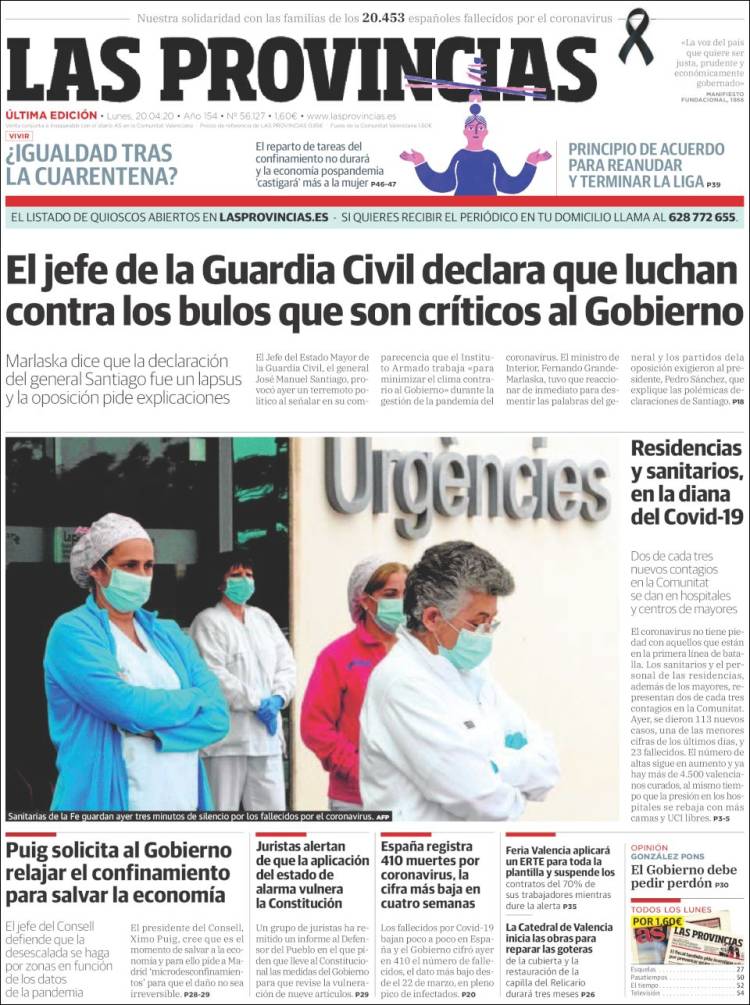 Portada de Las Provincias (España)