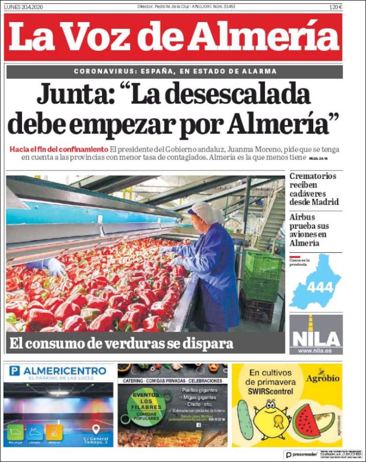 Portada de La Voz de Almería (España)