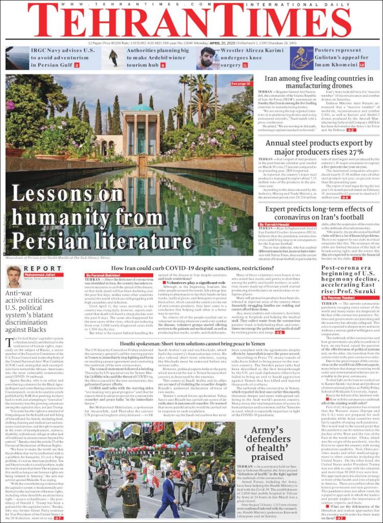 Portada de TehranTimes (Irán)