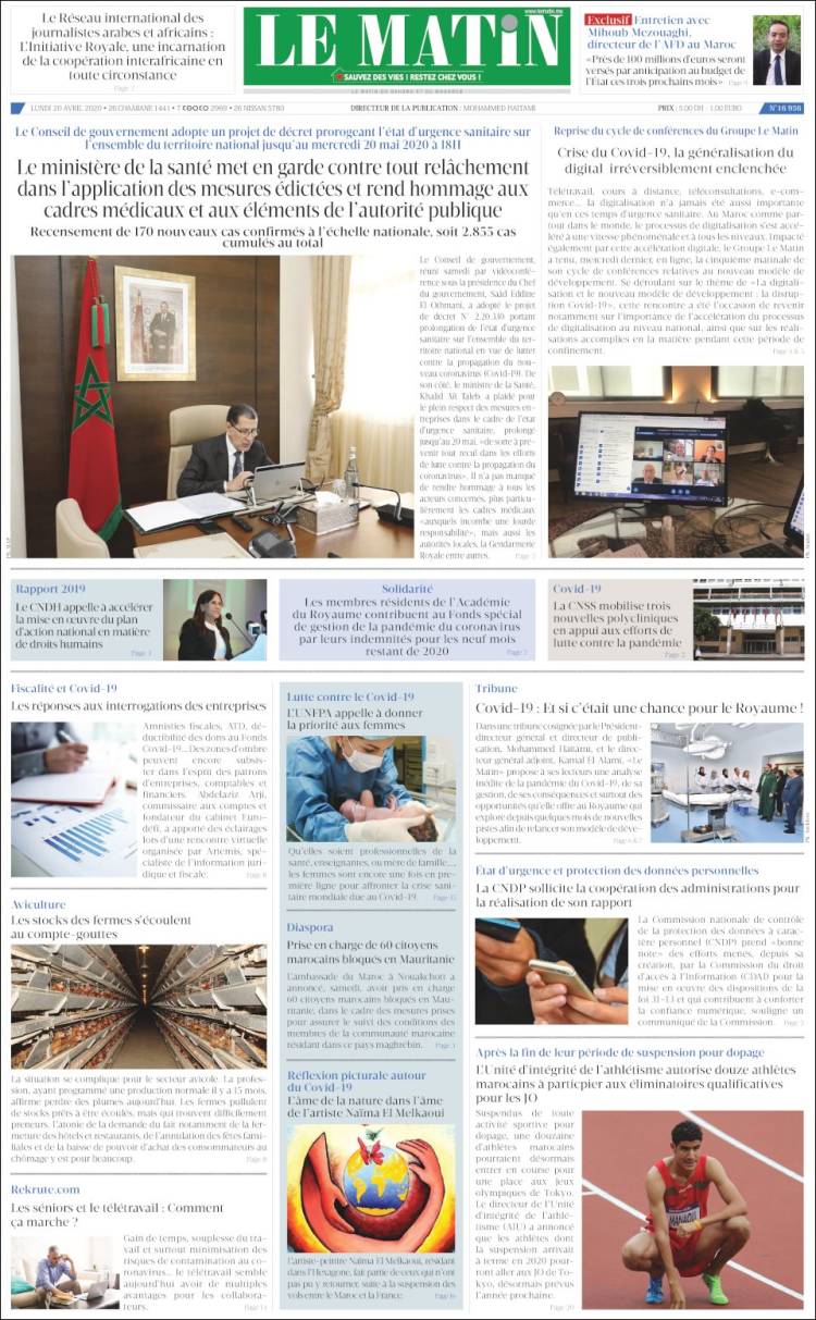 Portada de Le Matin (Marruecos)