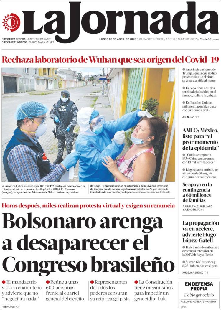 Portada de La Jornada (M&eacute;xico)