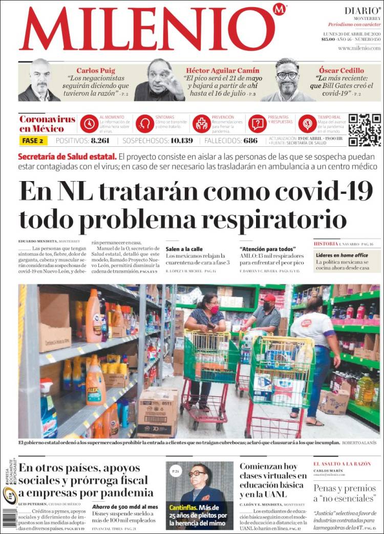 Portada de Milenio de Monterrey (M&eacute;xico)