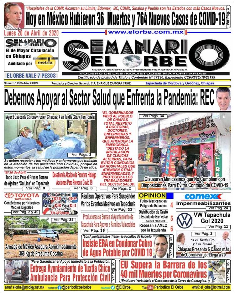 Portada de El Orbe (M&eacute;xico)