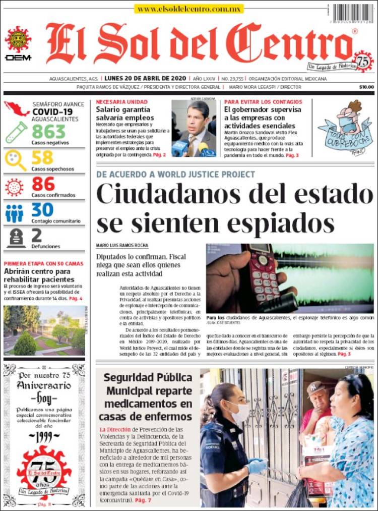Portada de El Sol del Centro (M&eacute;xico)