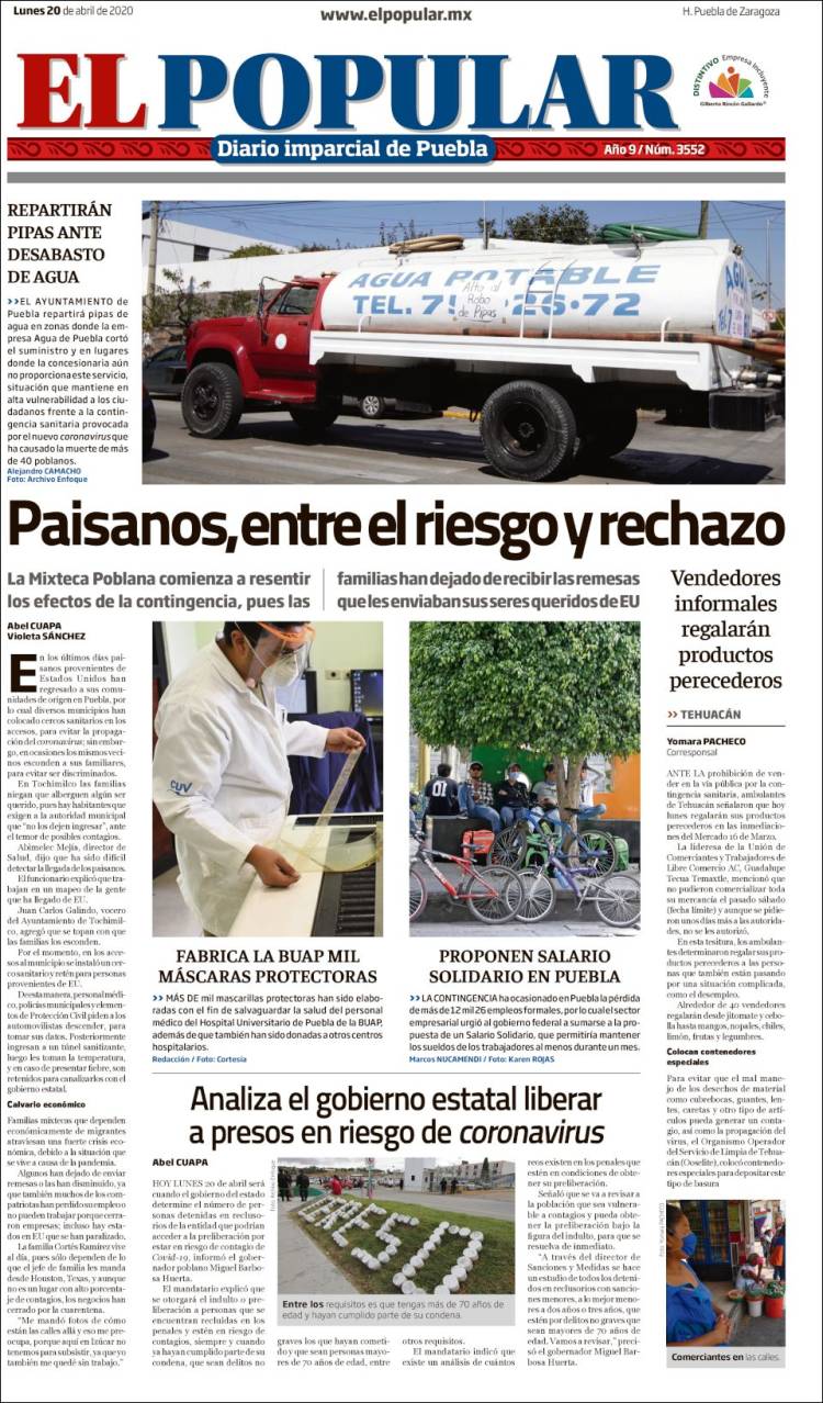 Portada de Periódico El Popular (M&eacute;xico)