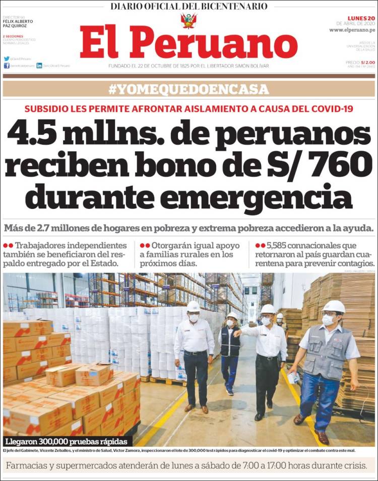 Portada de El Peruano (Per&uacute;)
