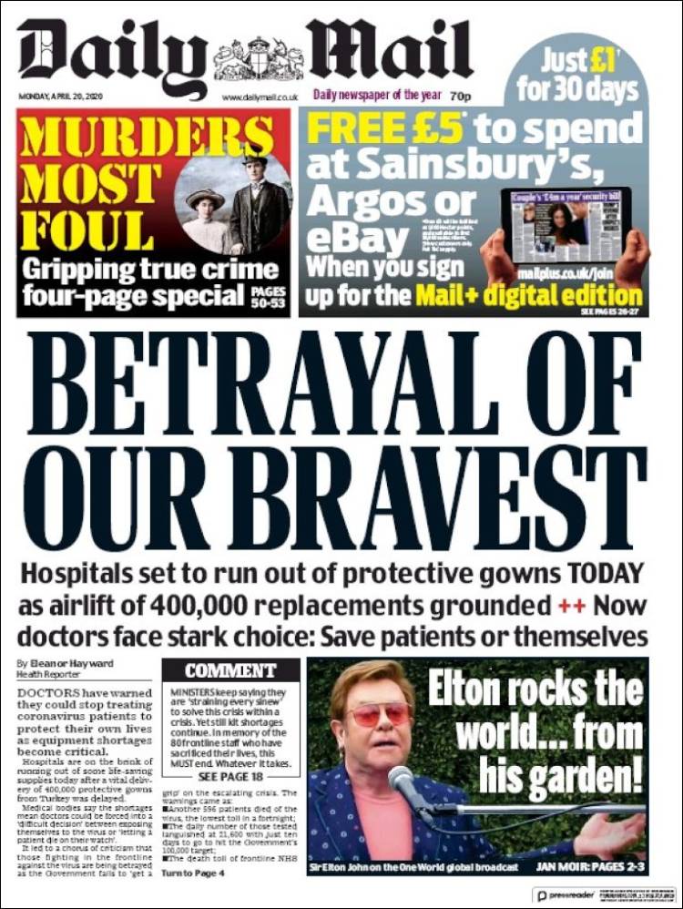 Portada de Daily Mail (Reino Unido)